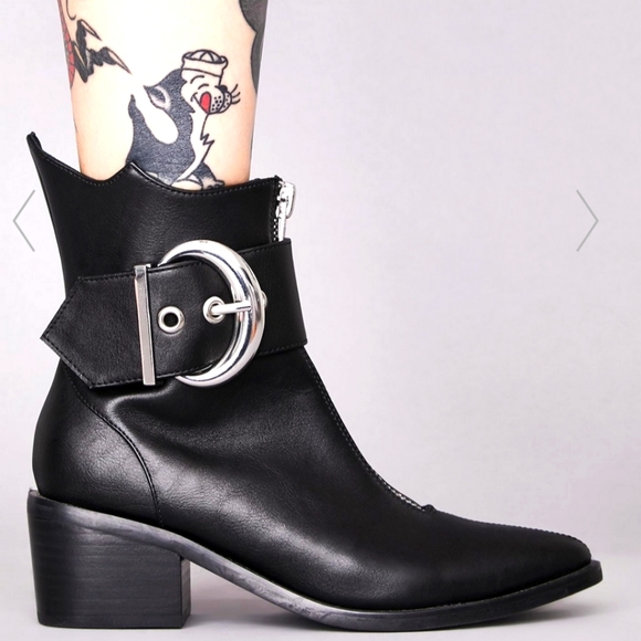 Dolls Kill Shoes - Dolls Kill Widow black vegan witchy buckle boots